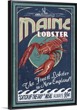 Maine Lobster Vintage Sign: Retro Travel Poster