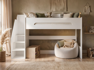 Flair Stepaside High Sleeper Bed with Staircase White