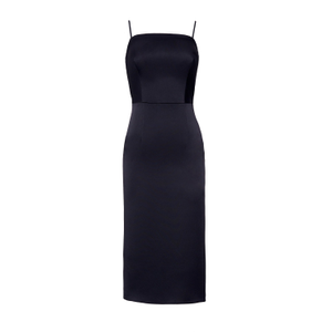 Ora Black Crepe Satin Midi Dress With Adjustable Straps (L)