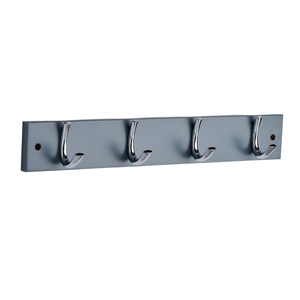 4 Chrome Half-Rib Clothing Hooks on Grey Board - 450mm - Decorails