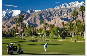 California, Palm Springs, Desert Princess Golf Course and Mountains, winter