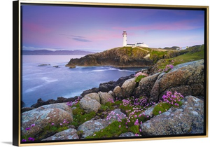 Ireland, Co. Donegal, Fanad, Fanad Lighthouse With Sea Thrift In Foreground At Dusk