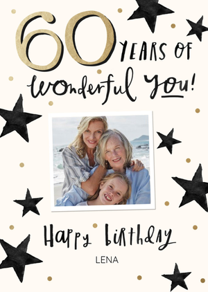 Photo Upload Illustrated Stars 60th Birthday Card
