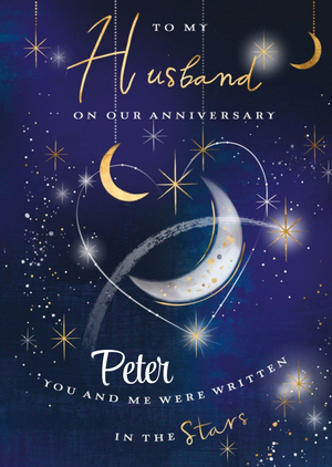 Ling Design Illustrated Moon And Stars Anniversary Editable Card