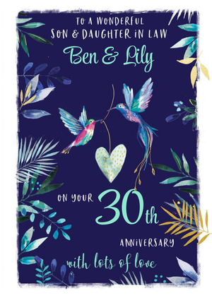 Ling Design Illustrated Hummingbirds And Flowers Lots Of Love 30th Anniversary Editable Card