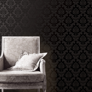 Galerie Simply Silks 4 Feathered Damask Black Metallic Wallpaper - SK34750