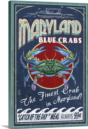 Maryland Blue Crabs Vintage Sign: Retro Travel Poster