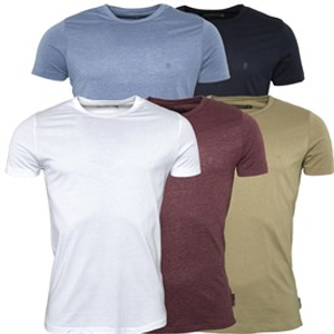 French Connection Mens Five Pack Crew T-Shirt Multi 4-Chateau Mel/Light Khaki/Light Blue Mel/Marine/Wh