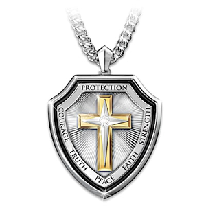 Genuine White Sapphire Shield Of Faith Pendant Necklace