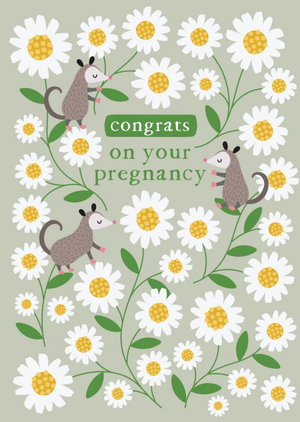 Cute Illustrated Floral Possum Congrats On Your Pregnancy Card