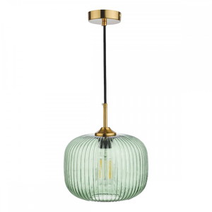 DEM0124 Demarius 1 Light Pendant Green Glass Bronze Detail