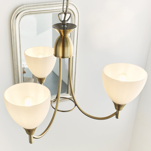 1805-3AN Alton 3 Light Pendant Antique Brass Plate & Matt Opal Glass