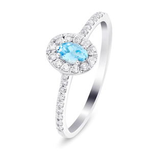 Halo Aquamarine 0.20ct and Diamond 0.22ct Ring in 18K White Gold