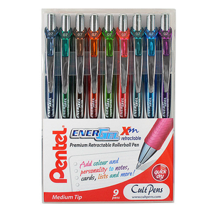 Pentel EnerGel Xm Retractable Rollerball Pen BL77 Wallet of 9 Fashion Colours