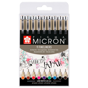 Sakura Pigma Micron Drawing Pen 05 Set of 9 Assorted Colours