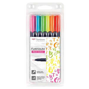 Tombow Fudenosuke Neon Colour Brush Pen Assorted Set of 6