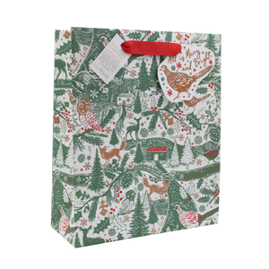 Vivid Christmas Gift Bag and Tag Large Woodland