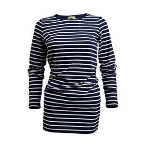 Long Length Cotton Navy & White Stripe Tee (S)