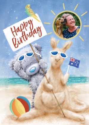 Sand Kangeroo Tatty Teddy Photo Upload Birthday On The Beach Card