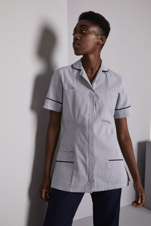 SJ Women's Healthcare Tunic, Navy Stripe with Navy Trim