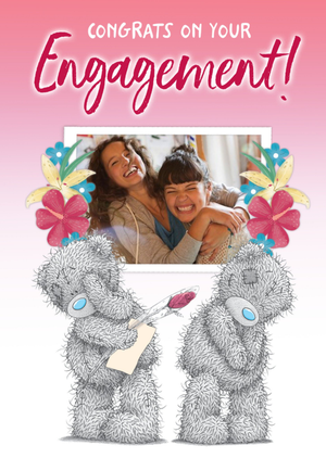 Tatty Teddy Cute Photo Upload Floral Engagement Congrats Card