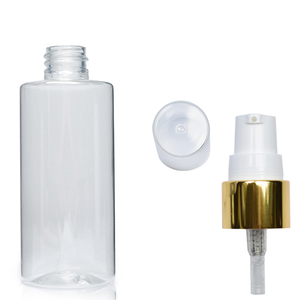 100ml Clear PET/PCR Plastic Tubular Bottle & Gold Lotion Pump - White &amp; Gold