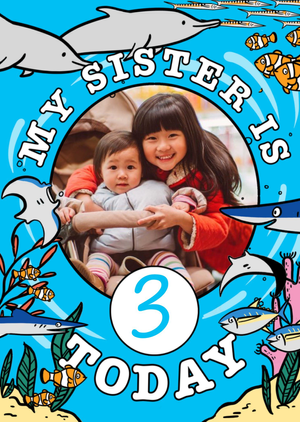 Circular Photo Frame Surrounded By Fish Sister's Photo Upload Birthday Card