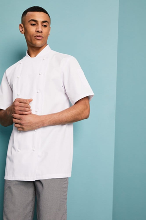 SJ Unisex Short Sleeve Reversible Front Chef's Jacket, White