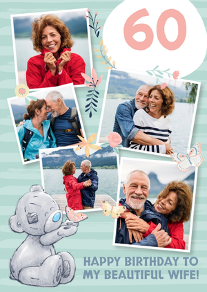 Tatty Teddy Butterfly 60th Birthday Photo Upload Card For Wife