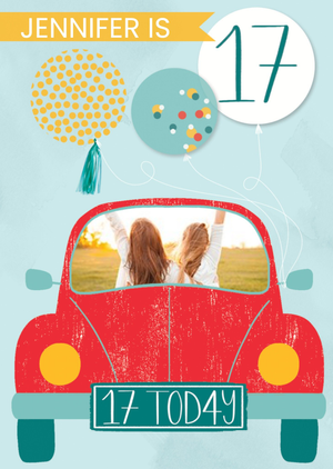 Clintons Illustration Car Photo Upload Seventeen Birthday Card