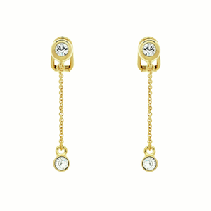 Crystal Gold Chain Clip On Earrings