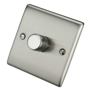 200W 1 Gang 2 Way Intelligent Dimmer Switch Brushed Steel