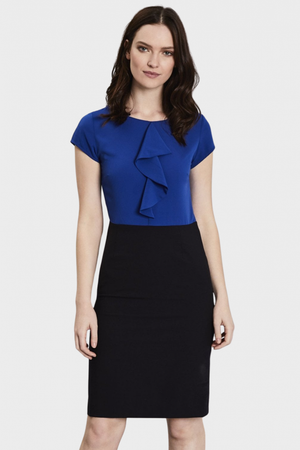 Qualitas Women's Crepe de Chine Dress, Regular Fit, Navy/Cobalt
