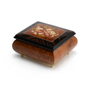 Handcrafted 18 Note Musical Instrument Theme Wood Inlay with Rosewood Border Music Box