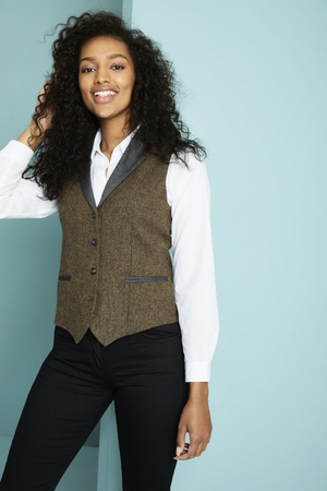 SJ Women's Tweed Waistcoat, Brown Size 6