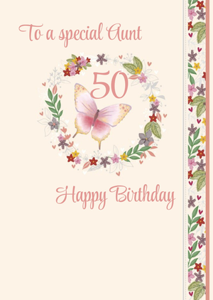Ling Design Illustrated Floral Butterfly Auntie 50 Birthday Card