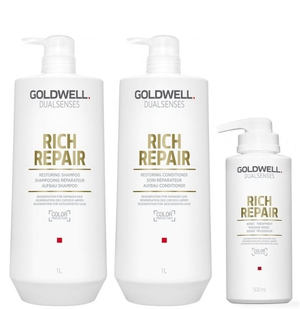 Goldwell Dualsenses Rich Repair Shampoo 1000ml, Conditioner 1000ml and 60sec Treatment 500ml