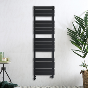 Milano Lustro Dual Fuel - Designer Black Flat Panel Heated Towel Rail - 1500mm x 450mm - with Cable Cover