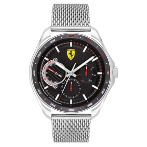Scuderia Ferrari Silver Steel Mesh Black Dial Men's Multi-function Watch - 830684