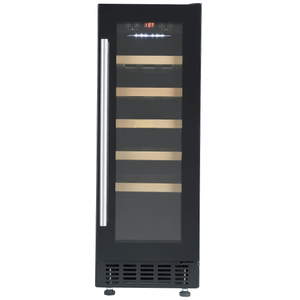 20 Bottle Capacity Black Wine Cooler with Wood Shelves