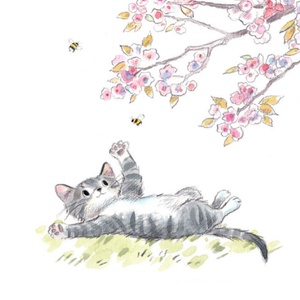 Moonpig Cute Illustrated Tabby Kitten And Blossom Tree Birthday Card