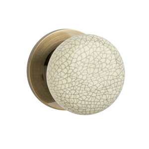 Ceramic Rim Door Knob - Antique Brass Rose / Crackled Cream Knob - Pair- Designer Levers