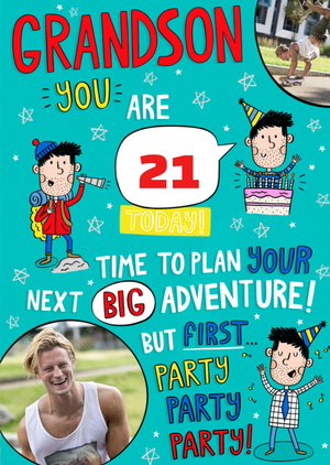 Illustrated Cartoon Man Photo Upload 21st Birthday Card