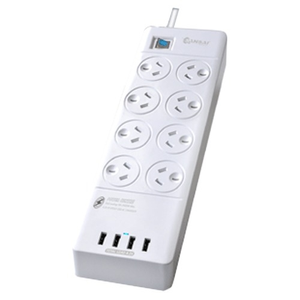 Sansai 8 Outlet Surge Protected Power Board with 4x USB-A Charging Ports PAD-4088H