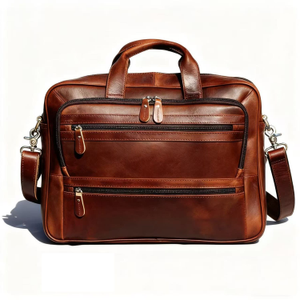 Genuine Leather Briefcase With Multiple Pockets