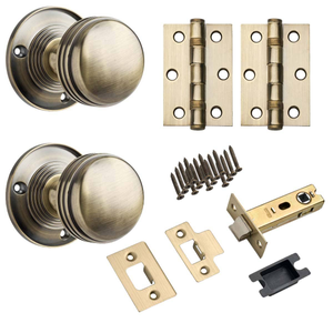 Sprung Mortice Door Knob - Antique Brass - Complete Door Pack - Designer Levers