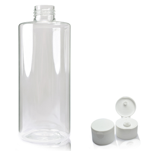 250ml Clear Round PET Bottle & 24mm Flip Top Cap - Smooth White