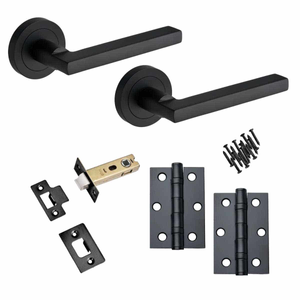 Scylla Lever On Rose Door Handle - Matt Black - Complete Door Pack - Designer Levers
