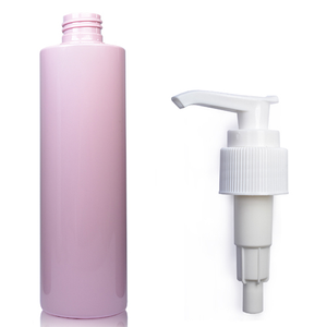 250ml Pink Plastic Bottle With Lotion Pump - White (Lock Down)