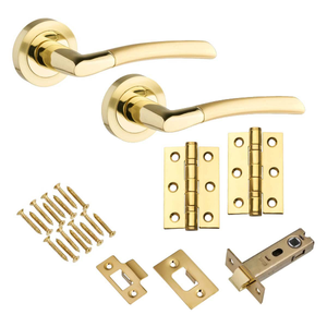 Augusta Lever on Rose Door Handle - Dual Tone Brass - Complete Door Pack - Designer Levers
